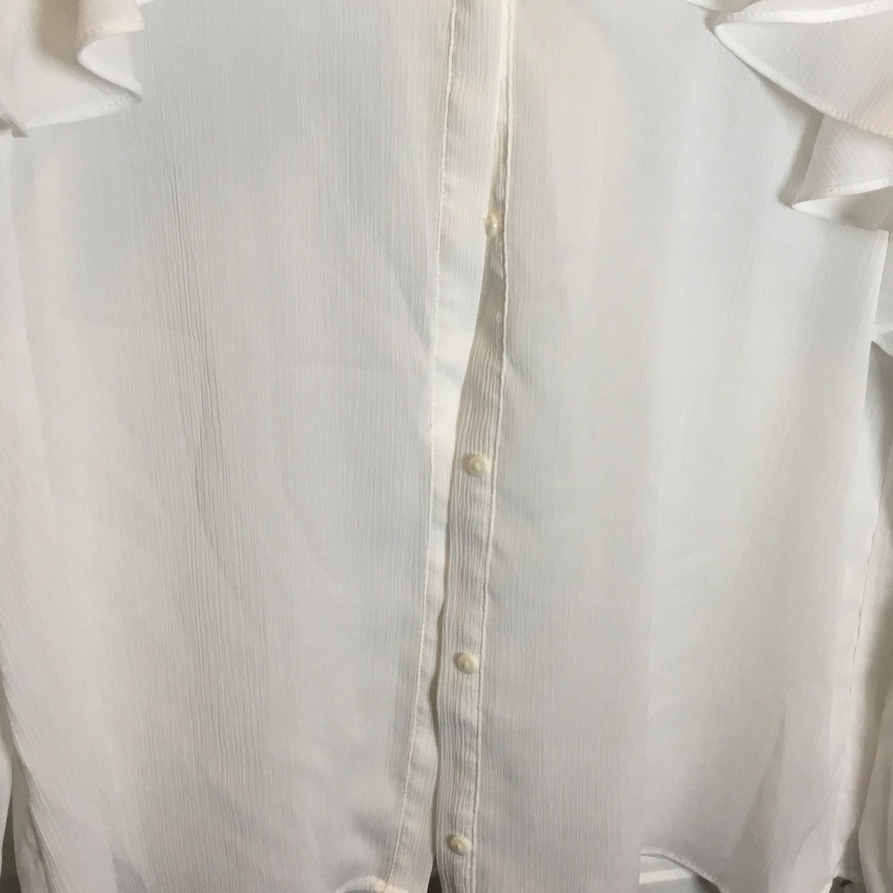 Zara White Ruffle Tiered Button Down Blouse Smocked Cuff Long Sleeve Medium - Picture 5 of 7